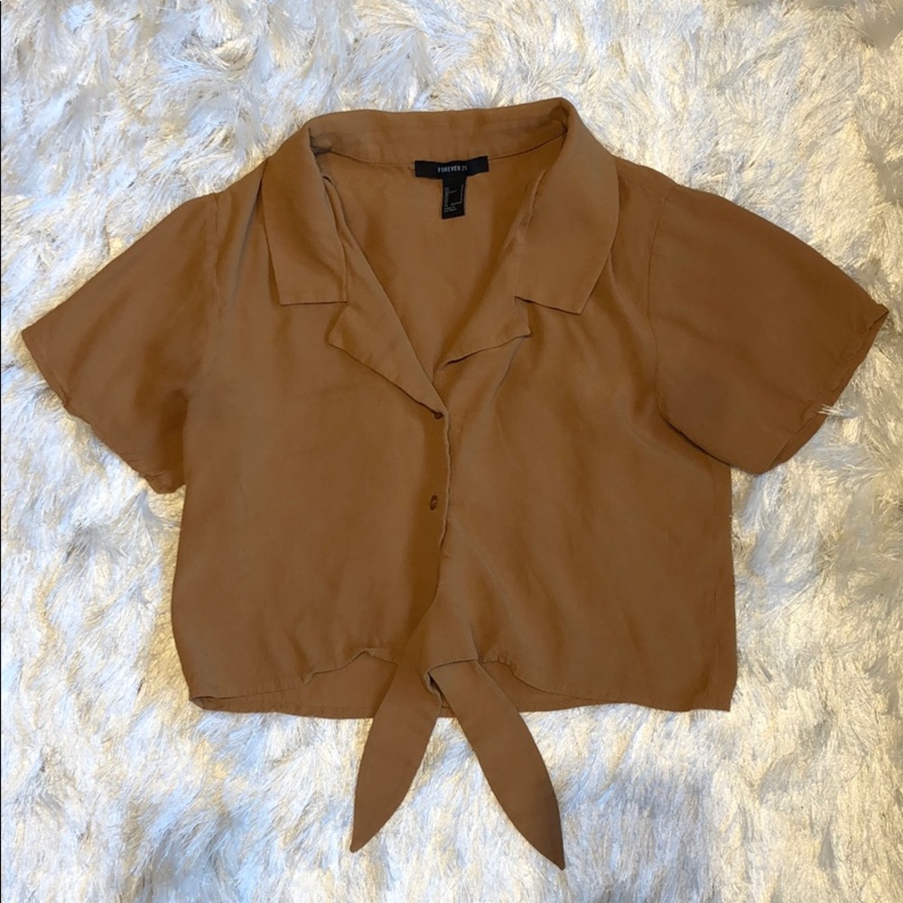 Forever 21 Cropped tie shirt